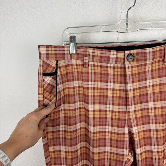 NWT Suslo Couture Orange Plaid Stretch Trousers - Picture 2 of 6